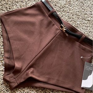 Elegant Brown High Waist Women's Shorts with Belt